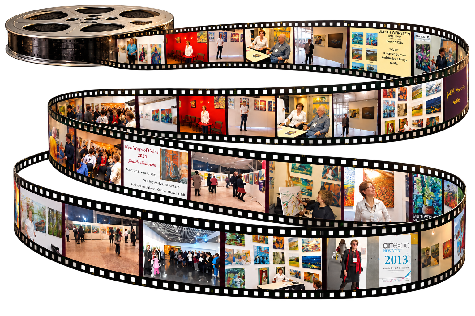 Film reel showing Judith Weinstein at exhibitions and with her artwork