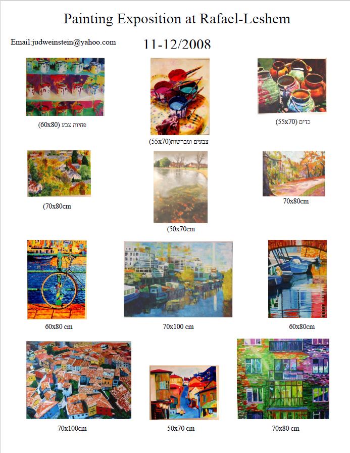 An exhibition sheet shows twelve small painting reproductions arranged in rows beneath the Rafael painting exposition heading.